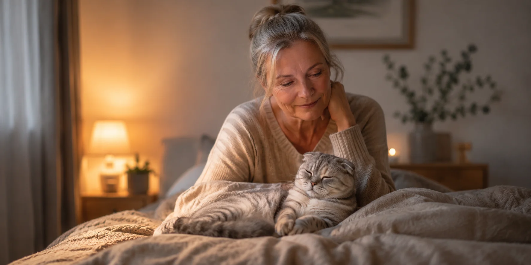 Eine Frau verbringt einen ruhigen Moment mit ihrer Katze