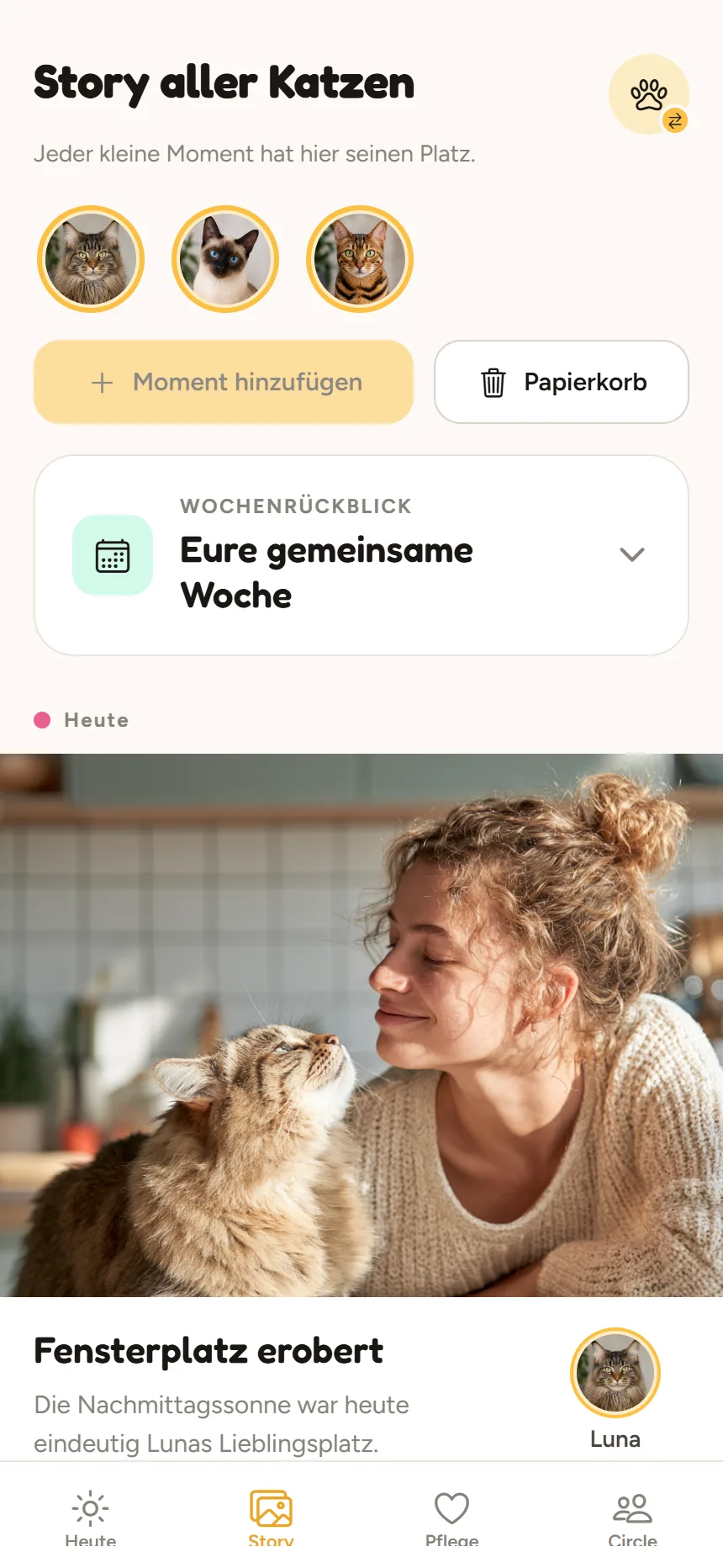 Story-Ansicht mit einem Foto von Luna